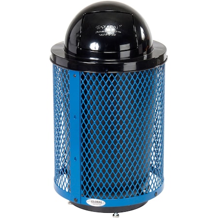 Global Industrial Outdoor Diamond Steel Trash Can With Dome Lid & Base, 36 Gallon, Blue 261948BLD